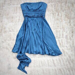 BCBGMax Azria Silk Teal/Blue Strapless Midi Special Occasion Dress, Size 0